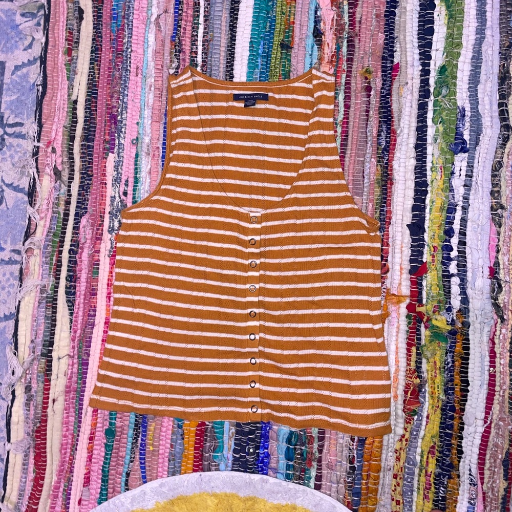 American Eagle cropped snap-up striped tank top